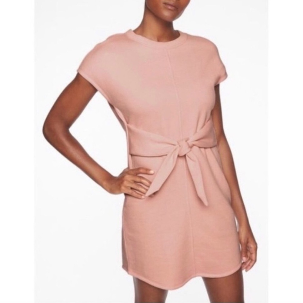 Athleta OVERSIZED dark Blush Tie-Front Mini Dress with pocket in tie EUC